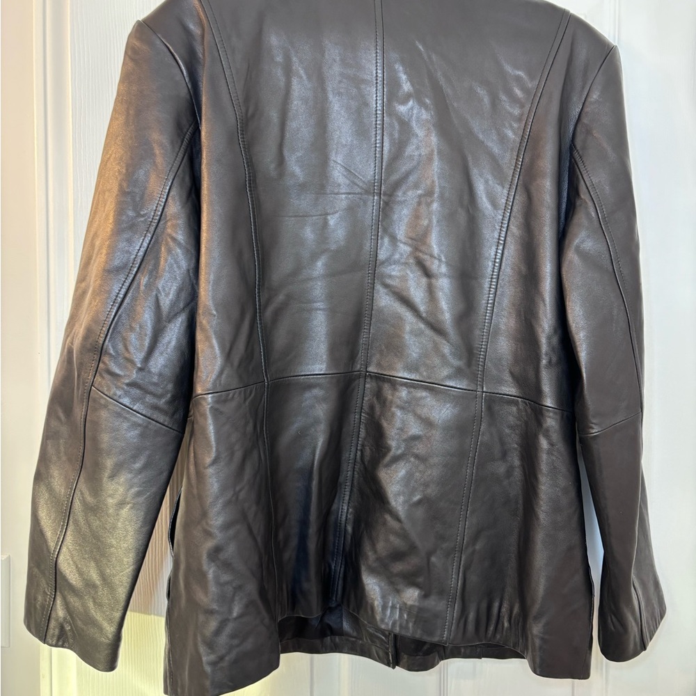 Brown Leather Button-Front Jacket - image 6